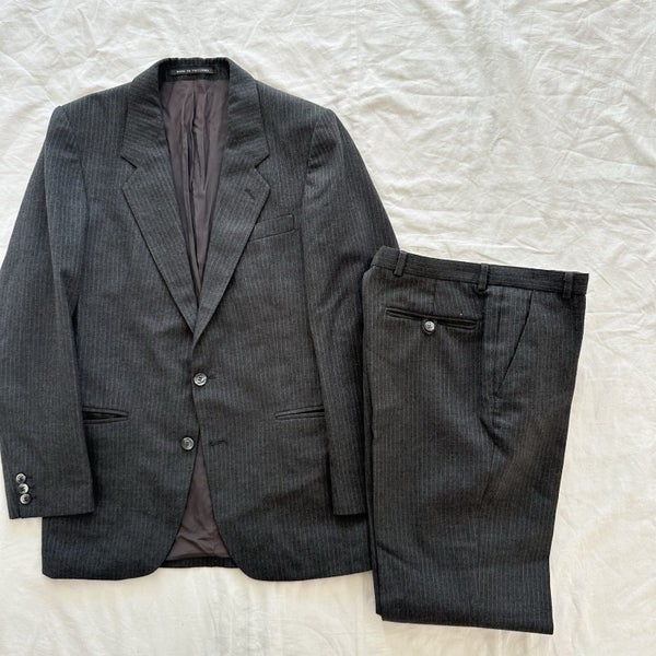 Vintage 1980s Pin Stiped Wool Blend Suit England Made Carousel 1