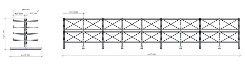 Seconds- 10 Post Double Sided Cantilever Racking with 850mmL Arms- SPECIAL PRICE Carousel 2