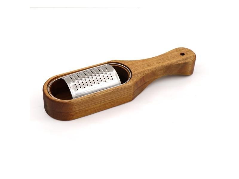 Jaswehome Stainless Steel Cheese Grater With Removable Acacia Wood Collector Carousel 1