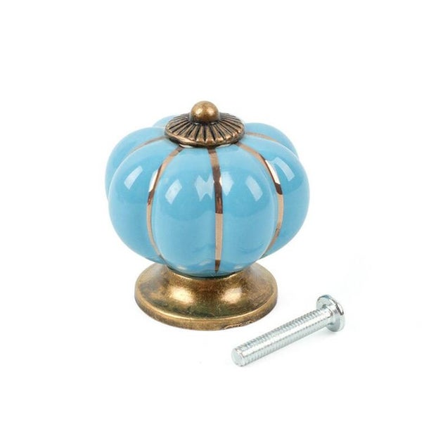 Pumpkin Shape Door Knobs Pull Handle Ceramic Blue Carousel 1