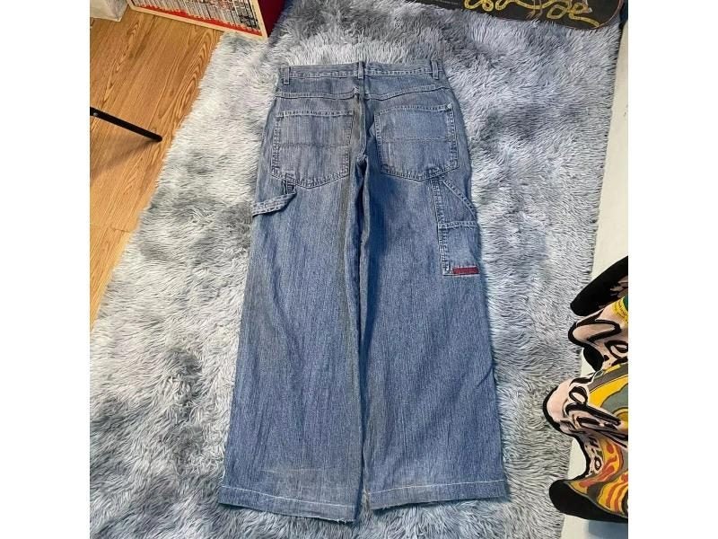 Dice Embroidered Baggy Jeans Y2K Men Women Hip Hop Vintage Blue Pants Carousel 1