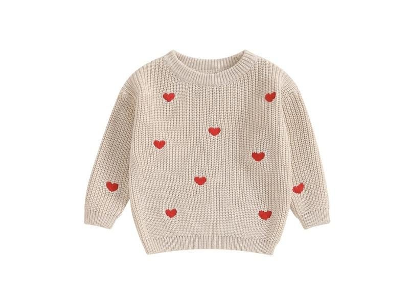 -10-12 Lioraitiin 0-18M Baby Girl Knit Sweater Love Heart Embroidery Sweatshirt Carousel 1