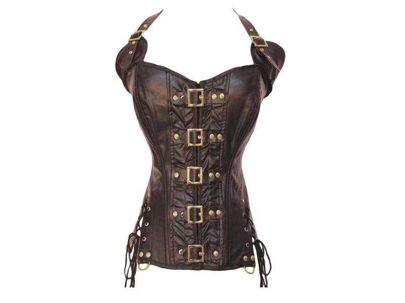Leather Gather Waist Fashion Slim Fit Halt Top Palace Corset Women Coffee Black Carousel 1