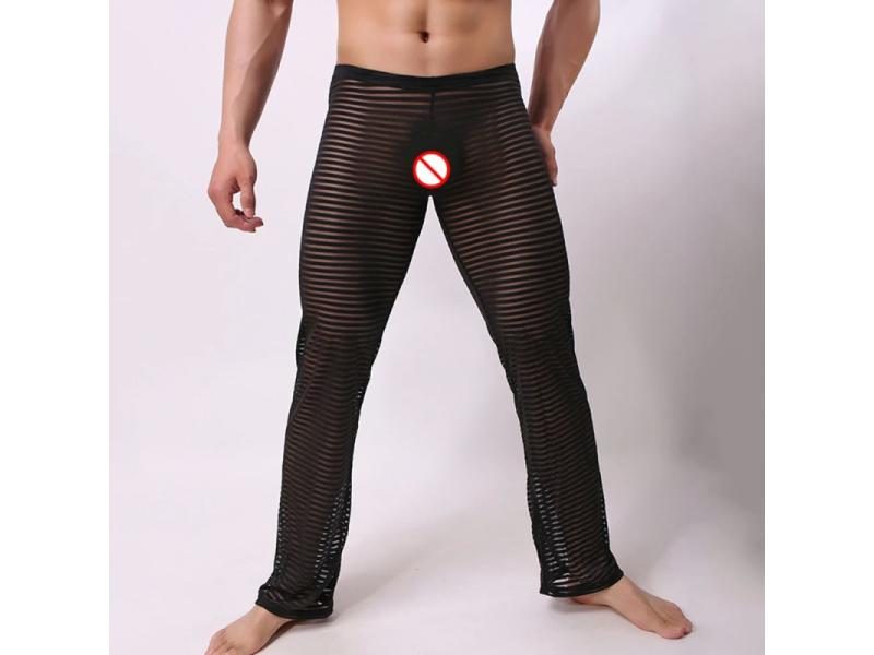 Sheer Men's Mesh Pajama Bottoms Loose Long Pants Sexy Mens See-through Lingerie Carousel 1
