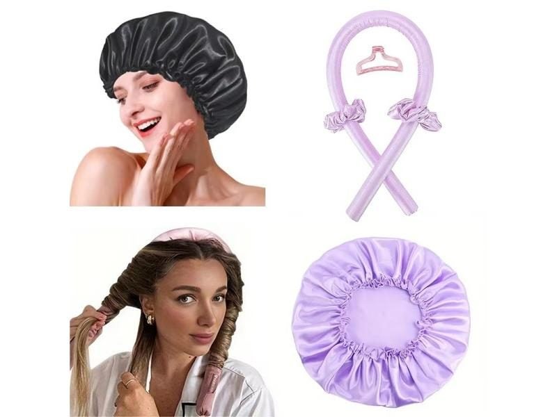 2pcs Heat Free Hair Curler Satin Silk Sleeping Cap Set Headwrap For Natural Carousel 1