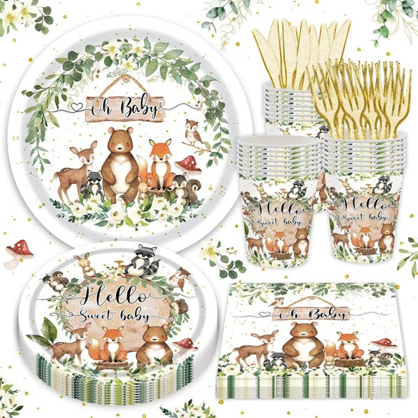 Woodland Jungle Oh Baby Baby Shower Girl or Boy Gender Reveal Party Tableware Carousel 1