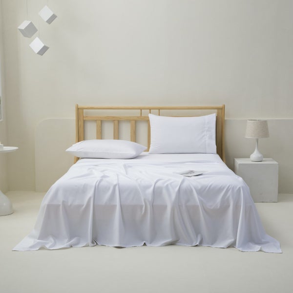Dreamaker 1500TC Cotton Rich Sateen Sheet Set White King Carousel 1