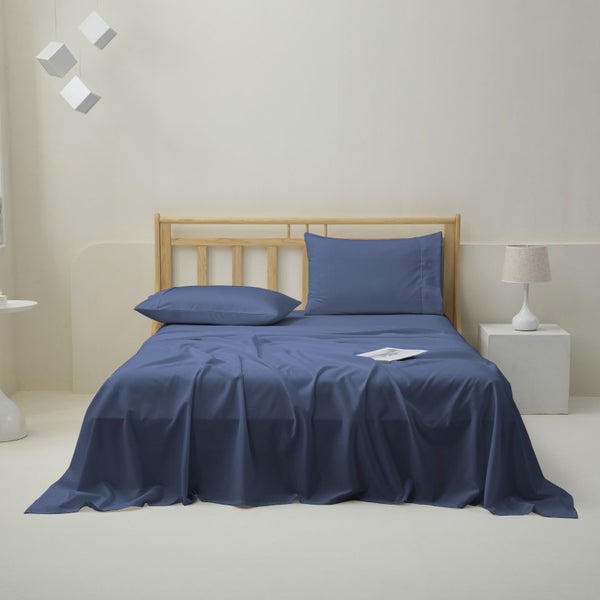 Dreamaker 1500TC Cotton Rich Sateen Sheet Set Navy King Single Bed Carousel 1