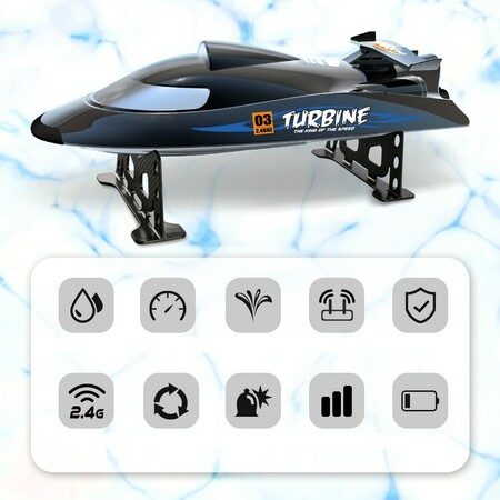 Turbojet Remote Control Speedboat 3-Speed 30km/h+ ABS Hull 150m 2.4G RC 30Mins Carousel 10