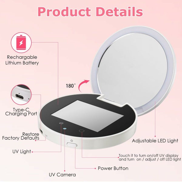 UV Test Makeup Mirror Sunscreen Mirror Sunscreen Camera 3.8 Inch Rechargeable Carousel 5