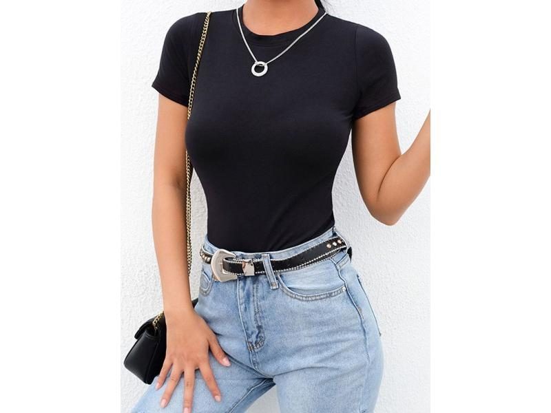 Casual Basic Black White Bodysuit Women Summer Short Sleeve Woman Body Top Carousel 1