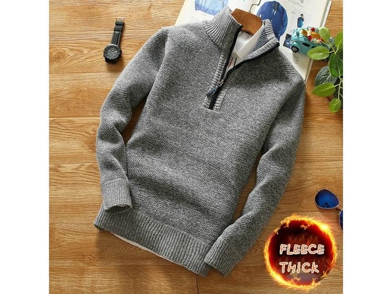 Winter Men's Fleece Thicker Sweater Half Zipper Turtleneck Warm Pullover Carousel 1