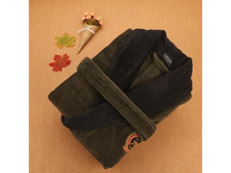 Plus Size XXXL Men's Bathrobe Fleece Kimono Toweled Thicken Warm Winter Carousel 1