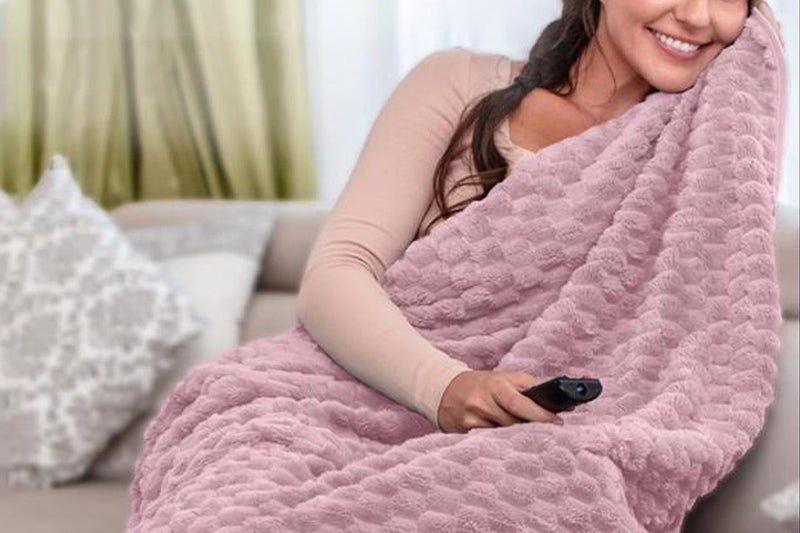 2 in 1 Jacquard Travel Pillow Blanket Packable Travel Blanket for Airplane-Pink Carousel 2