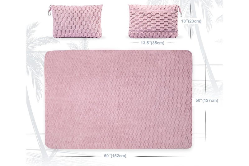 2 in 1 Jacquard Travel Pillow Blanket Packable Travel Blanket for Airplane-Pink Carousel 8