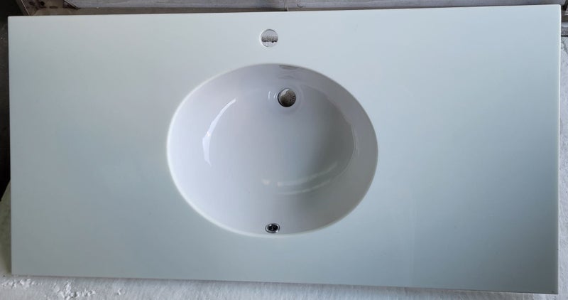 Engineered stone vanity top shiny white 110cm Carousel 1