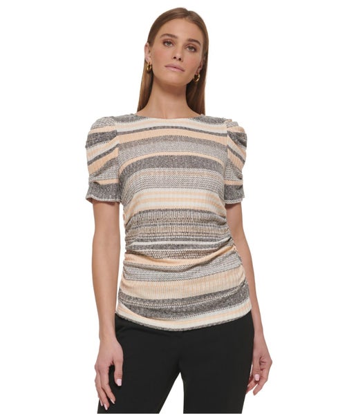 DKNY Womens Puff-Sleeve Crewneck Graphic T-Shirt Carousel 1