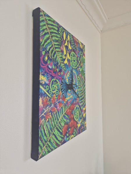 New Zealand Tui & flowers abstract acrylic painting62854318355713111