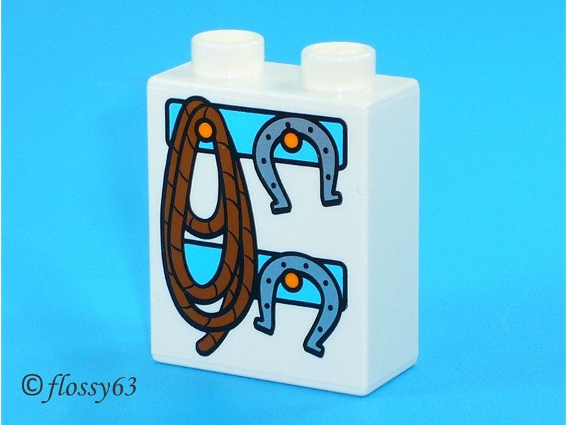 ®™DUPLO - 1 x Brick 1 x 2 x 2 with Bottom Tube with Rope and Horseshoes Pattern Carousel 1