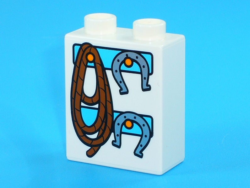 ®™DUPLO - 1 x Brick 1 x 2 x 2 with Bottom Tube with Rope and Horseshoes Pattern Carousel 2