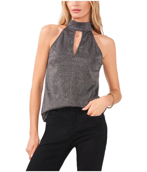 1.STATE Womens Metallic Halter Top Shirt Carousel 1
