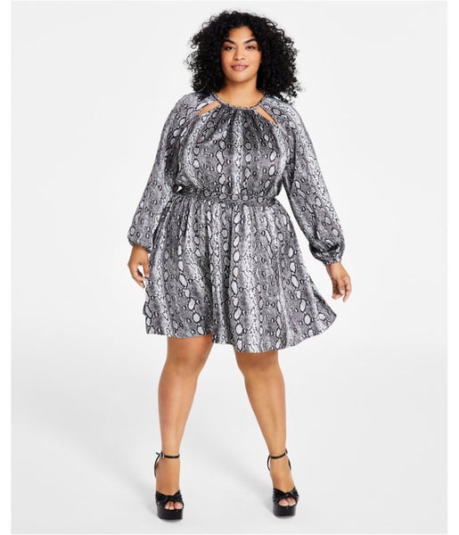 Michael Kors Womens Snakeskin Printed Chain Neck Cocktail Dress Carousel 1