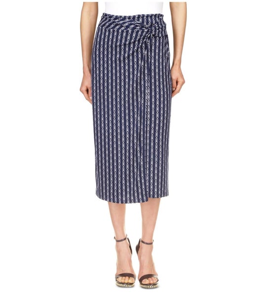 Michael Kors Womens Twist Front Chain Print Midi Skirt Carousel 1