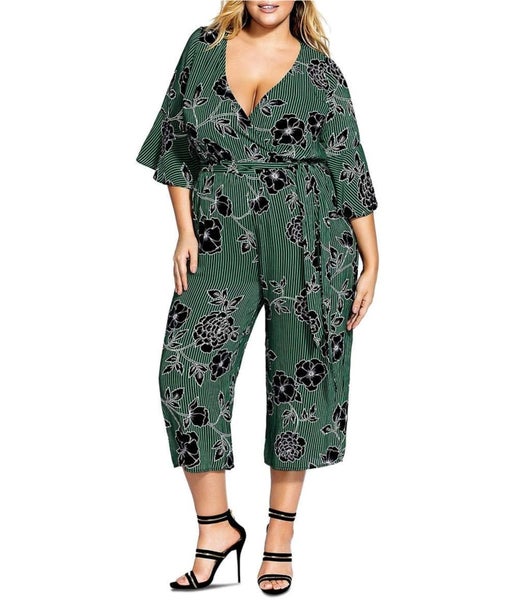 City Chic Womens Varsity Striped Floral Jumpsuit Carousel 1