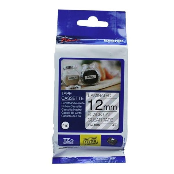 Brother Tze 12mm Laminated Tape - Black On Clear (BCL107) Carousel 1