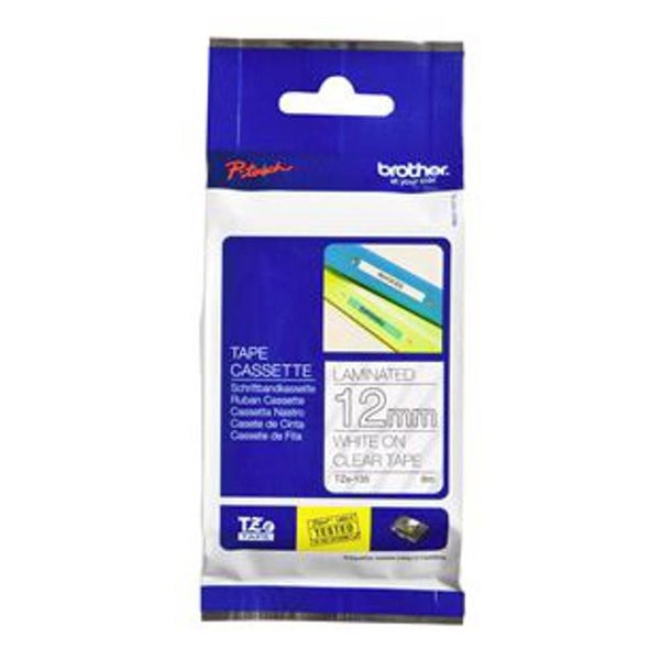 Brother TZe 12mm White On Clear Tape - White On Clear (BCL114) Carousel 1