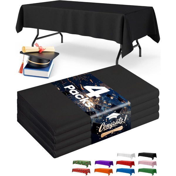Black Plastic Table Cloth Rectangle Table 4 Pack Tablecloth Carousel 1