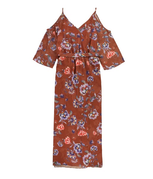 bar III Womens Watercolor Print Wrap Cold Shoulder Dress, NWT Carousel 2