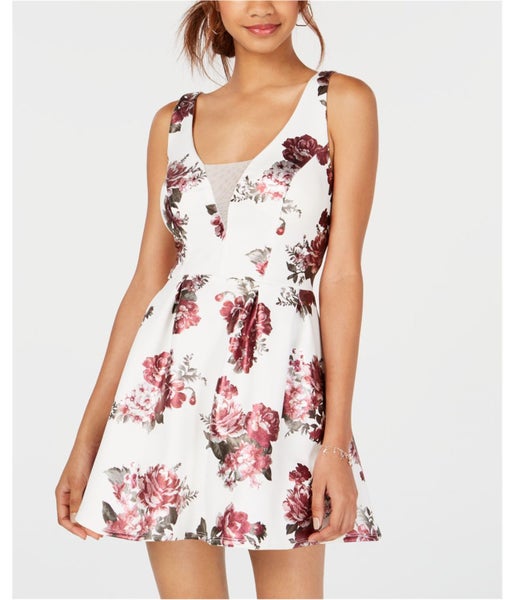 Crystal Doll Womens Floral Tulle-Detail Mini Fit & Flare Dress Carousel 1