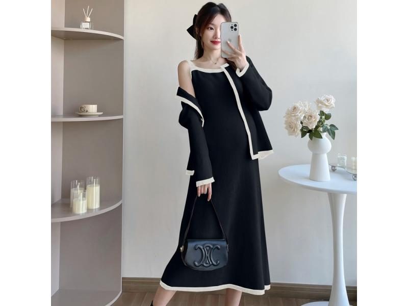 2025 Autumn And Winter Loose Maternity Knitted Dress Suits Long Sleeve Jacket Carousel 1