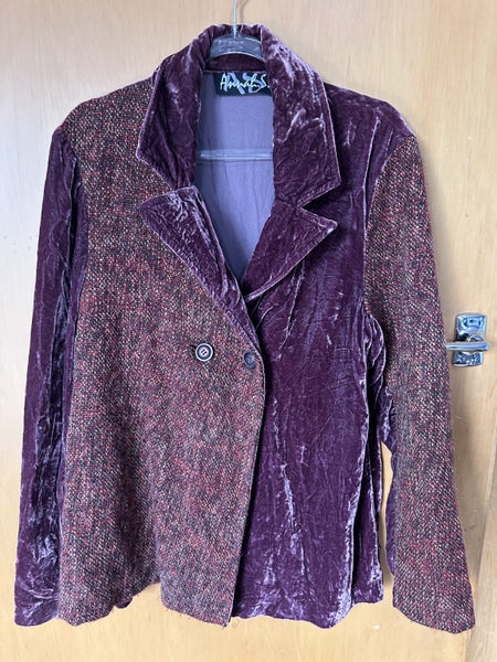 Vintage Annah S. Velvet & Tweed Blazer – Made in NZ – Size S62946201499523113