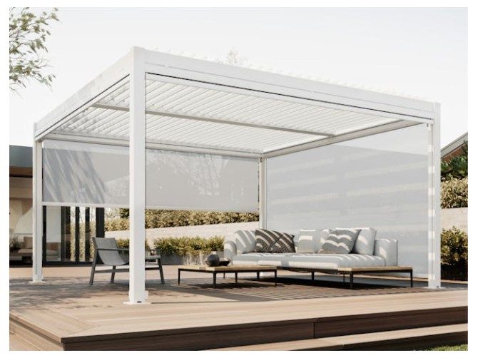 Louvre Roof System Mesh Blind 3.7m White Carousel 2