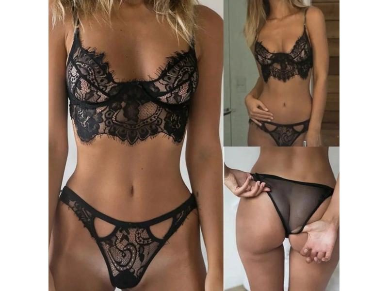 Lace Lingerie Set Sexy Underwear Hollow Eyelashes Lace Bra And Panty Set White Carousel 1