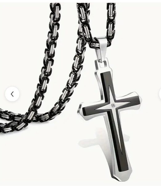 Cross, Black with Silver Trim, and Chain. Carousel 1