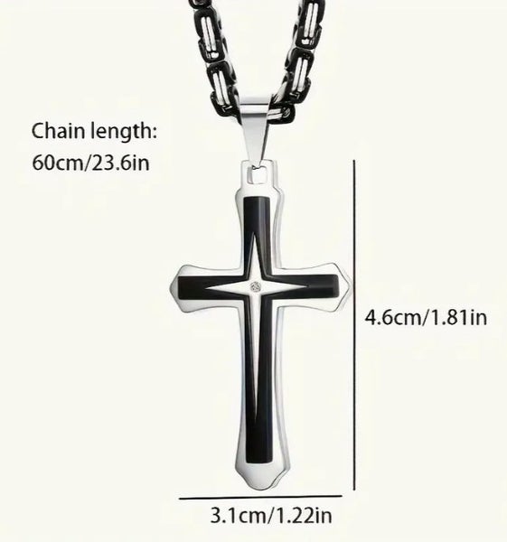 Cross, Black with Silver Trim, and Chain. Carousel 2