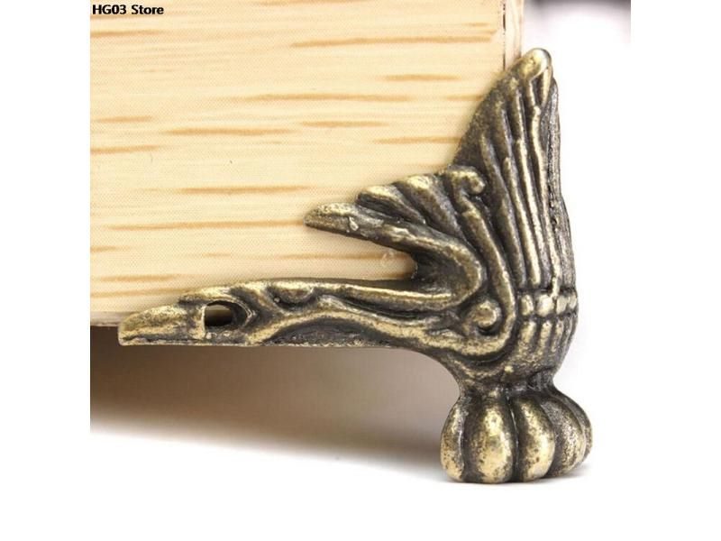 4PCS 42x30mm Antique Wood Box Feet Leg Corner Protector Triangle Rattan Carved Carousel 1