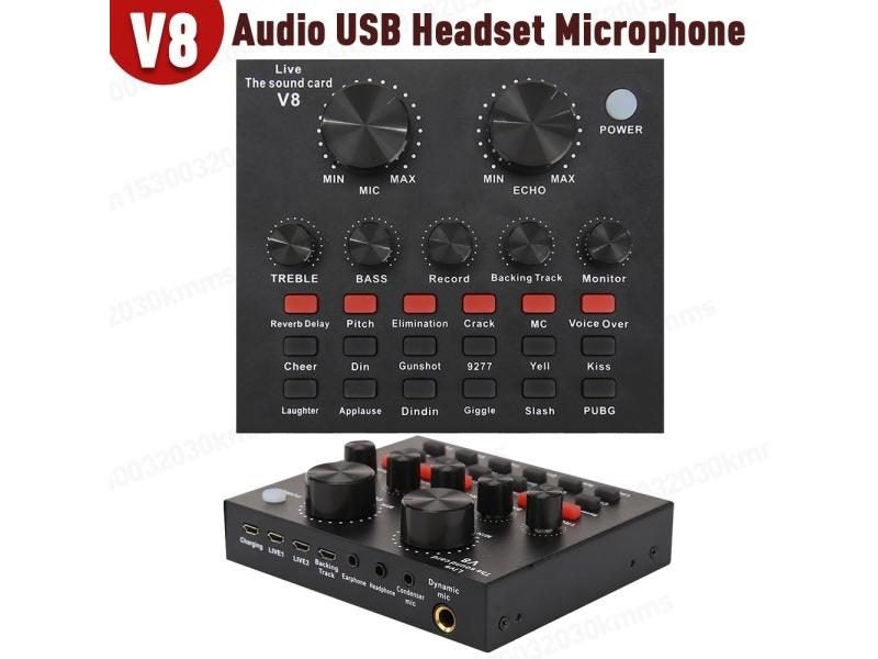 V8 USB 5.0 Audio Sound Card USB External Headset Microphone Webcast Live Carousel 1