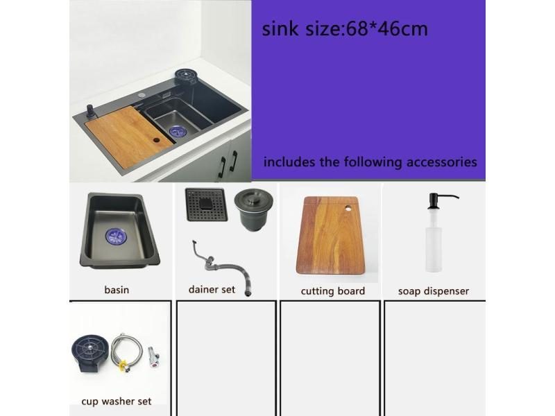 Matte Black Nano Kitchen Sink Above Mount Washing Basin With Chopping Board 304 Carousel 1