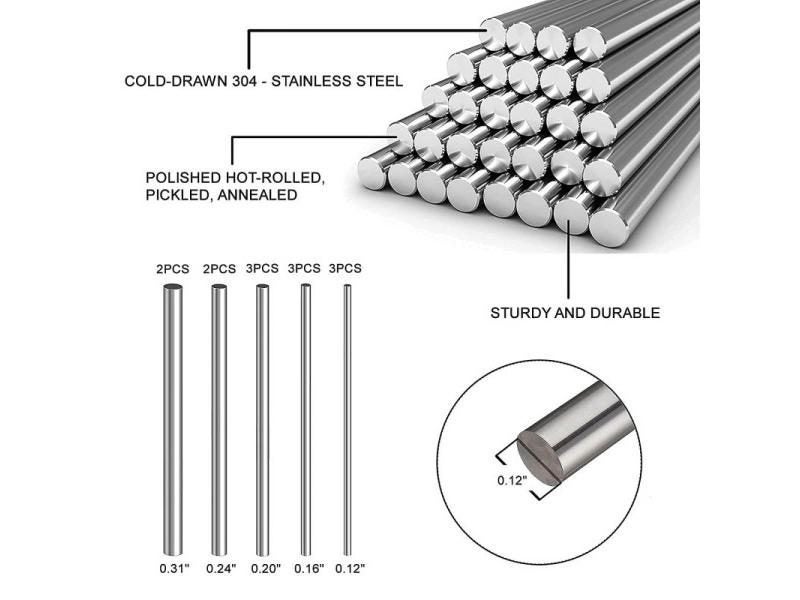 1/5Pc Stainles Steel Solid Round Rod Lathe Bar Stock Assorted For DIY Craft Carousel 1