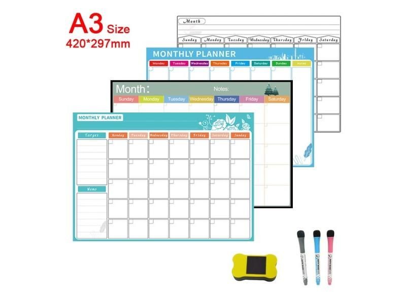 A3 Dry Erase Magnetic Monthly Weekly Planner Calendar Markers Whiteboard Fridge Carousel 2