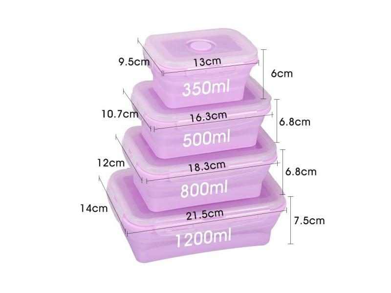 4pcs/set Silicone Rectangle Lunch Box Collapsible Bento Box Folding Food Carousel 1