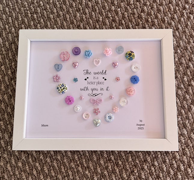 Personalised framed handmade button gift for 30th, 50th birthday, anniversary Carousel 16