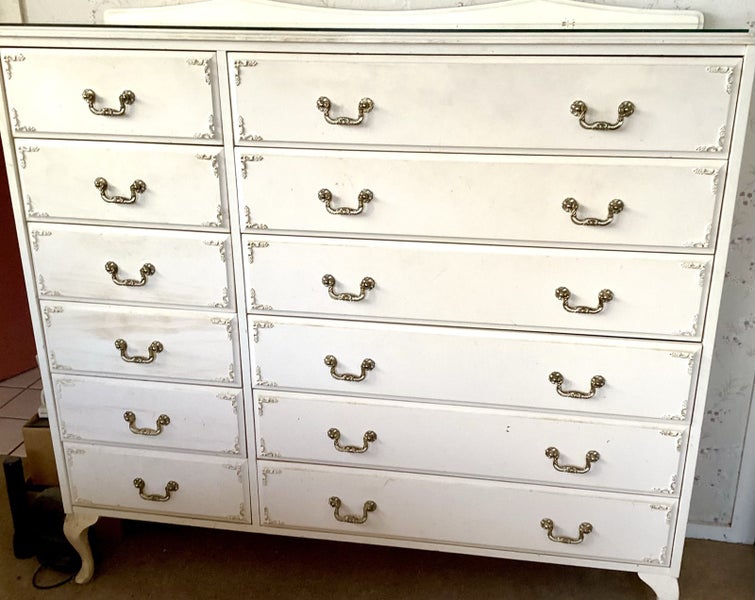 Bedroom furniture white tallboy with 6 small & 6 large drawers $1reserve Carousel 1