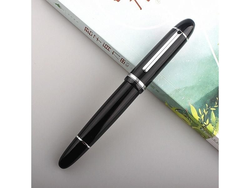 JinHao X159 Acrylic Black Fountain Pen Metal Clip Extended Fine Nib F 0.5mm Carousel 1
