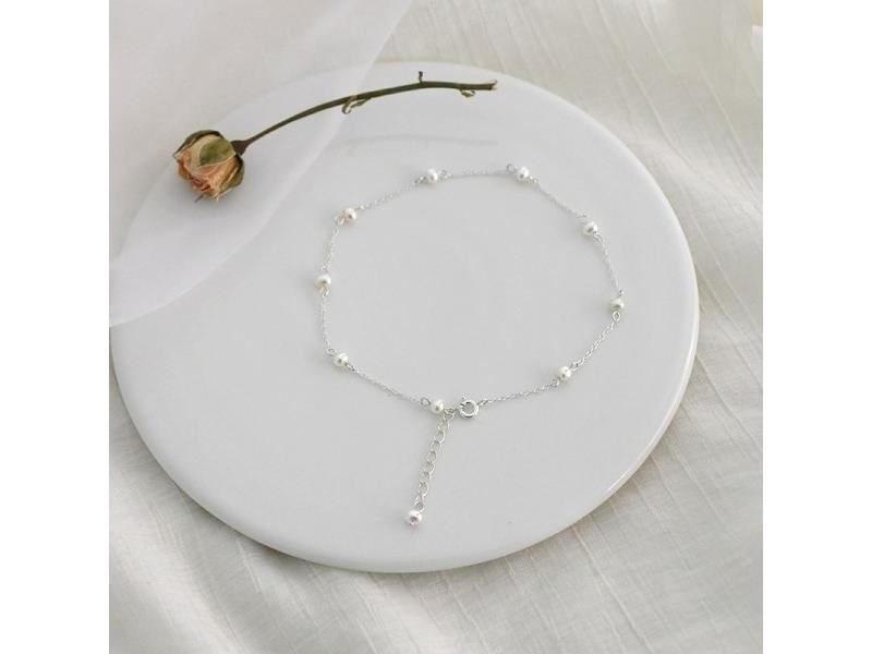 Natural Freshwater Pearl 925 Sterling Silver Ankle Anklet Wave Retro For Women Carousel 1