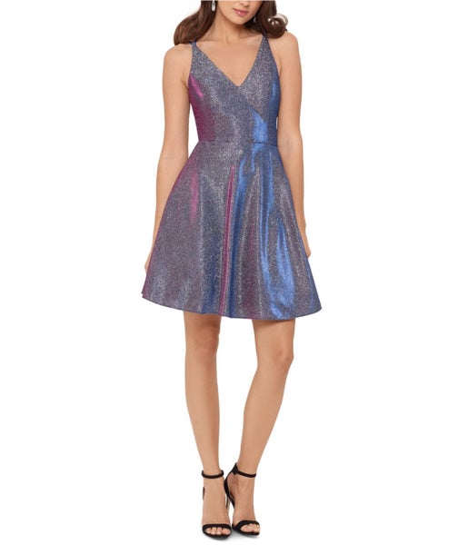 XSCAPE Womens Glitter Fit & Flare Dress, NWT Carousel 1